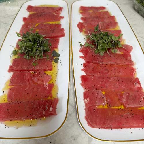 Tuna crudo platters with microgreens